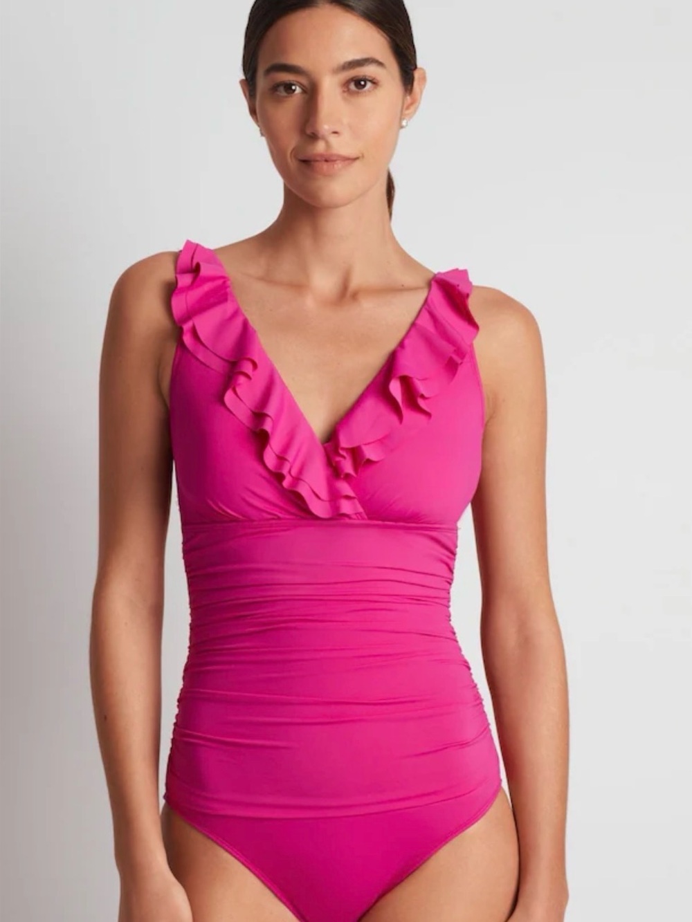 Lauren Ralph Lauren Pink Beach Club Solids Ruffle Front Swimsuit sz 6